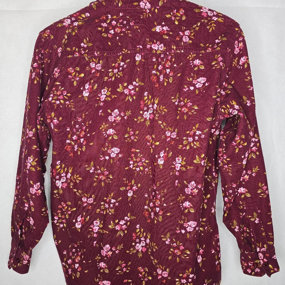 Cabin Creek Floral Corduroy Shirt Burgundy Cotton Button Up Cottagecore M - Picture 5 of 12